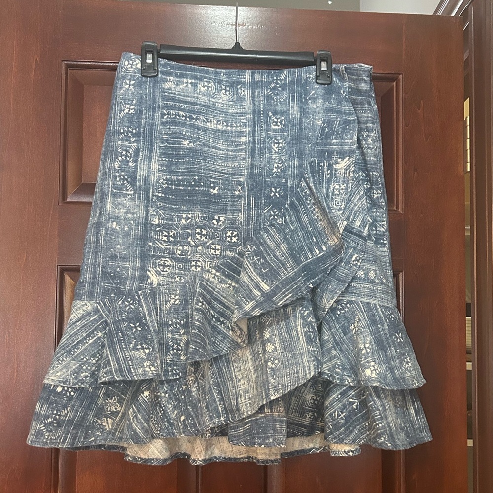 Lauren Ralph Lauren Linen Blend Ruffle Skirt Size 6 Boho Blue